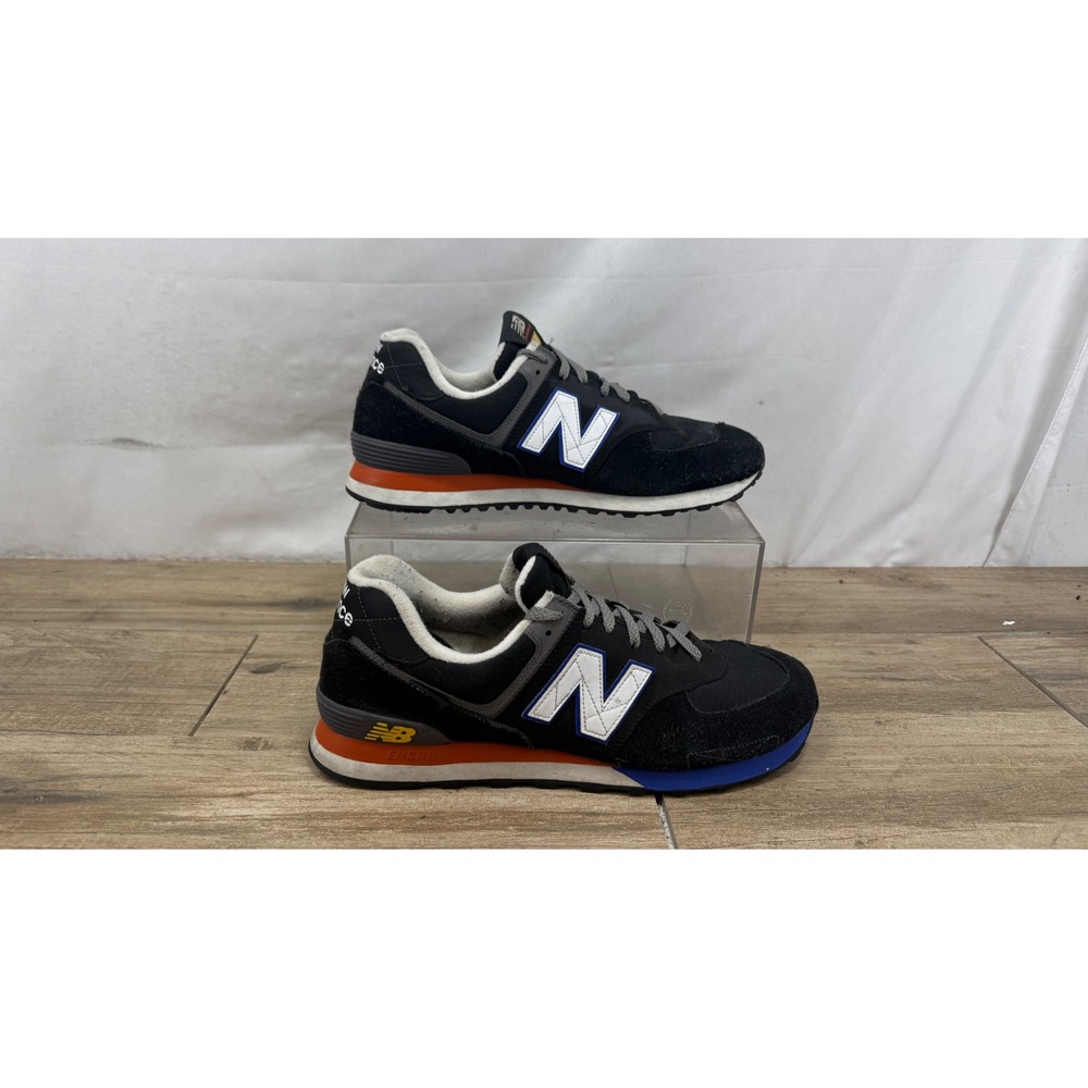 New Balance 574 Mens Black Grey Blue Orange Sneakers ML574HI2 Size 12